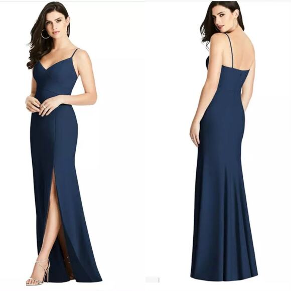 NWT $248 DESSY COLLECTION 16 BODICE CREPE TRUMPET MIDNIGHT DRESS GOWN - Picture 1 of 8
